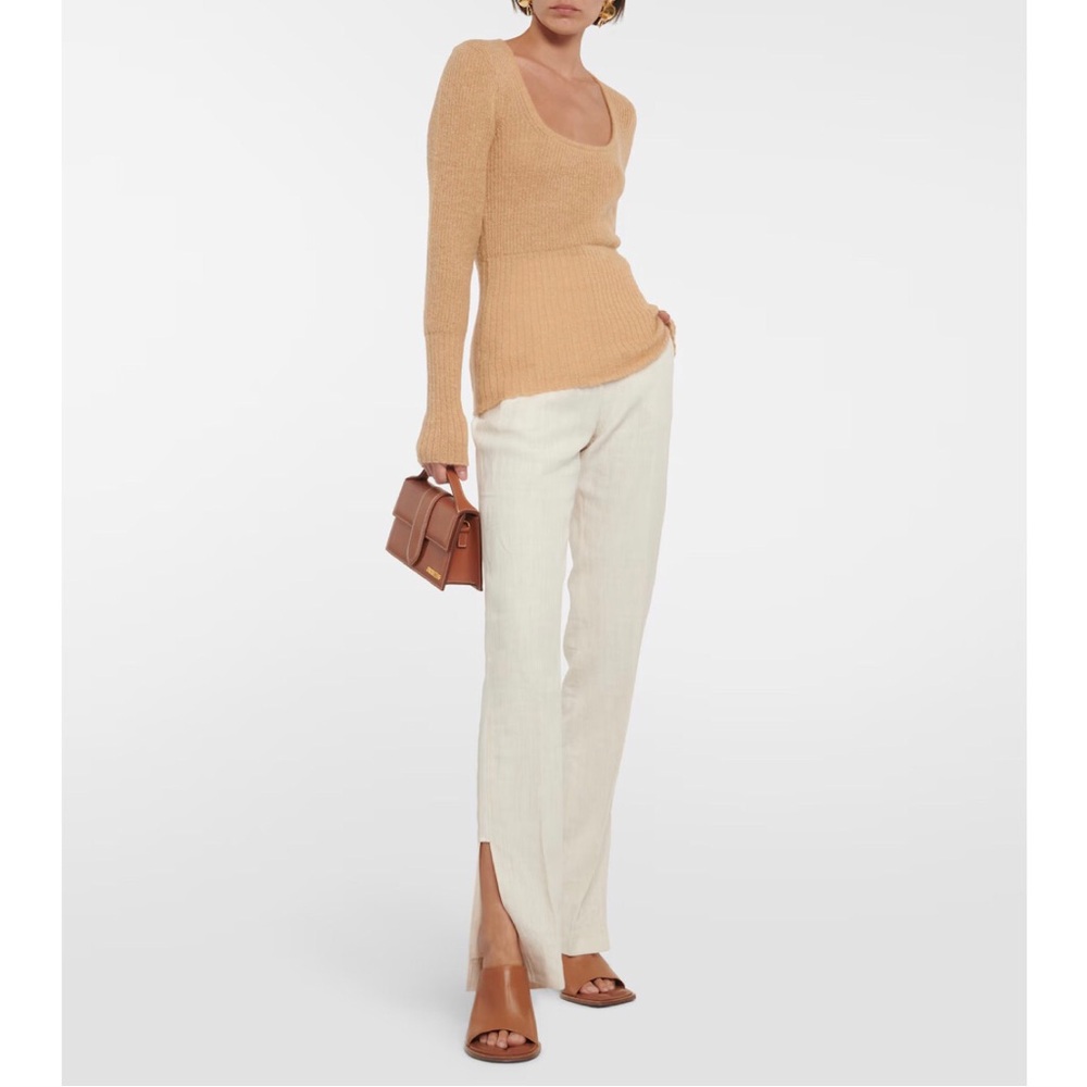 Jacquemus La Maille Dao Ribbed-Knit Sweater Beige Size 42 XL Mohair Alpaca